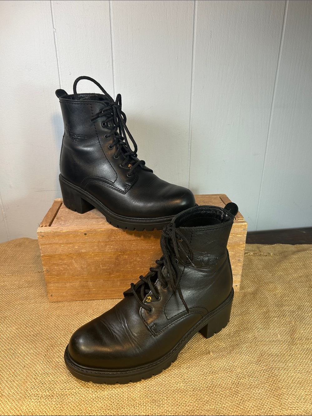 Havana Joe  Black Lace-Up Leather Block Heel Boots